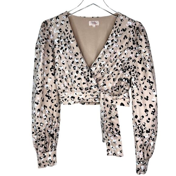 Camila Coelho Revolve Fifer Leopard Print Wrap Top Long Sleeve V-Neck SMALL - Picture 2 of 5